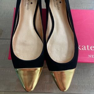 Kate spade gold and black suede Eddie pointed flat